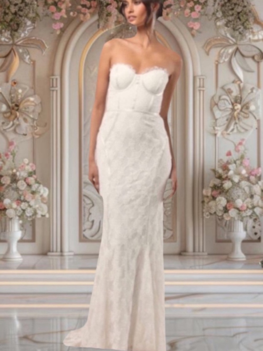 New Lulus Strapless White Sequin Fitted Lace Mermaid Bridal Gown Sz Medium